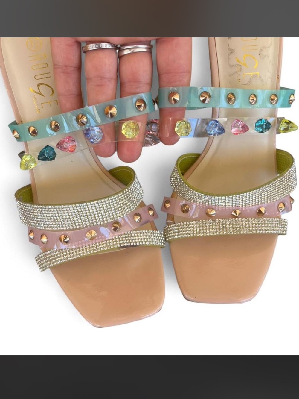 Rouge Helium Jeweled Sandals High Heels Size 7.5 - Picture 6 of 9